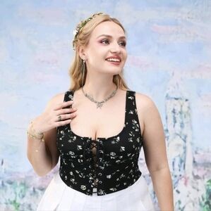 Shein Curve Floral Lace Up Corset Tank Top 1XL Cottagecore